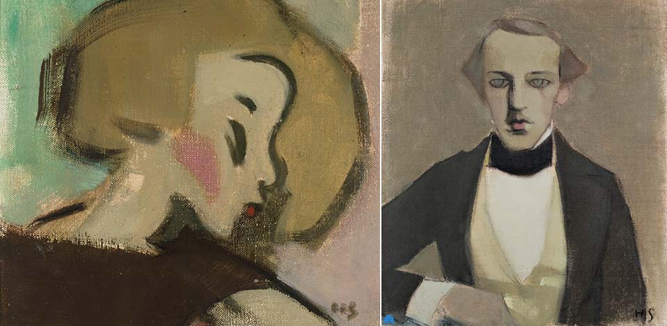 Links: Helene Schjerfbeck, Apfelmädchen, 1928<span class='xs-show'>;&nbsp;</span><br class='xs-hide' />Rechts: Helene Schjerfbeck, Mein Vater II, 1943