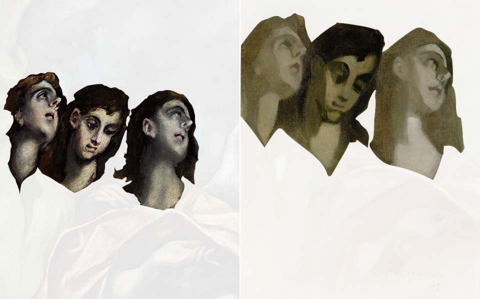 Links: El Greco, Engel (Fragment), um 1609–14<span class='xs-show'>;&nbsp;</span><br class='xs-hide' />Rechts: Helene Schjerfbeck, Engel (Fragment), 1928/29