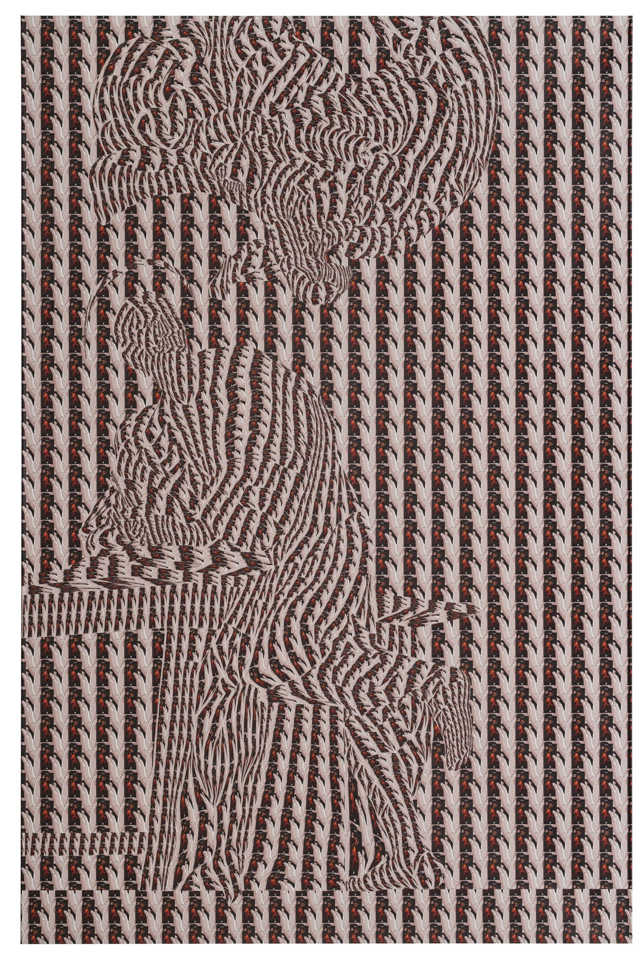 Abstrakte Komposition mit wiederholten Linien und Formen, die kreative Bewegungen und Strukturen darstellen.