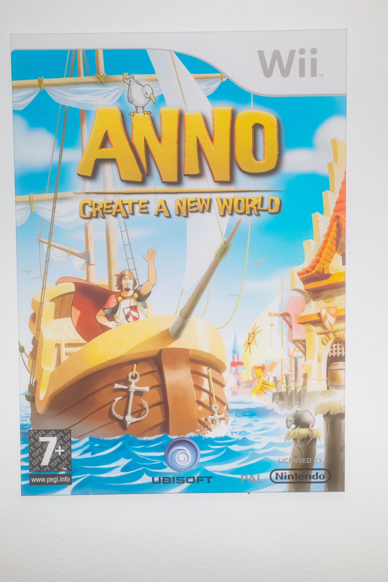 Cover des Spiels "Anno: Create a New World" für Wii, zeigt ein Schiff und eine sonnige Hafenlandschaft.