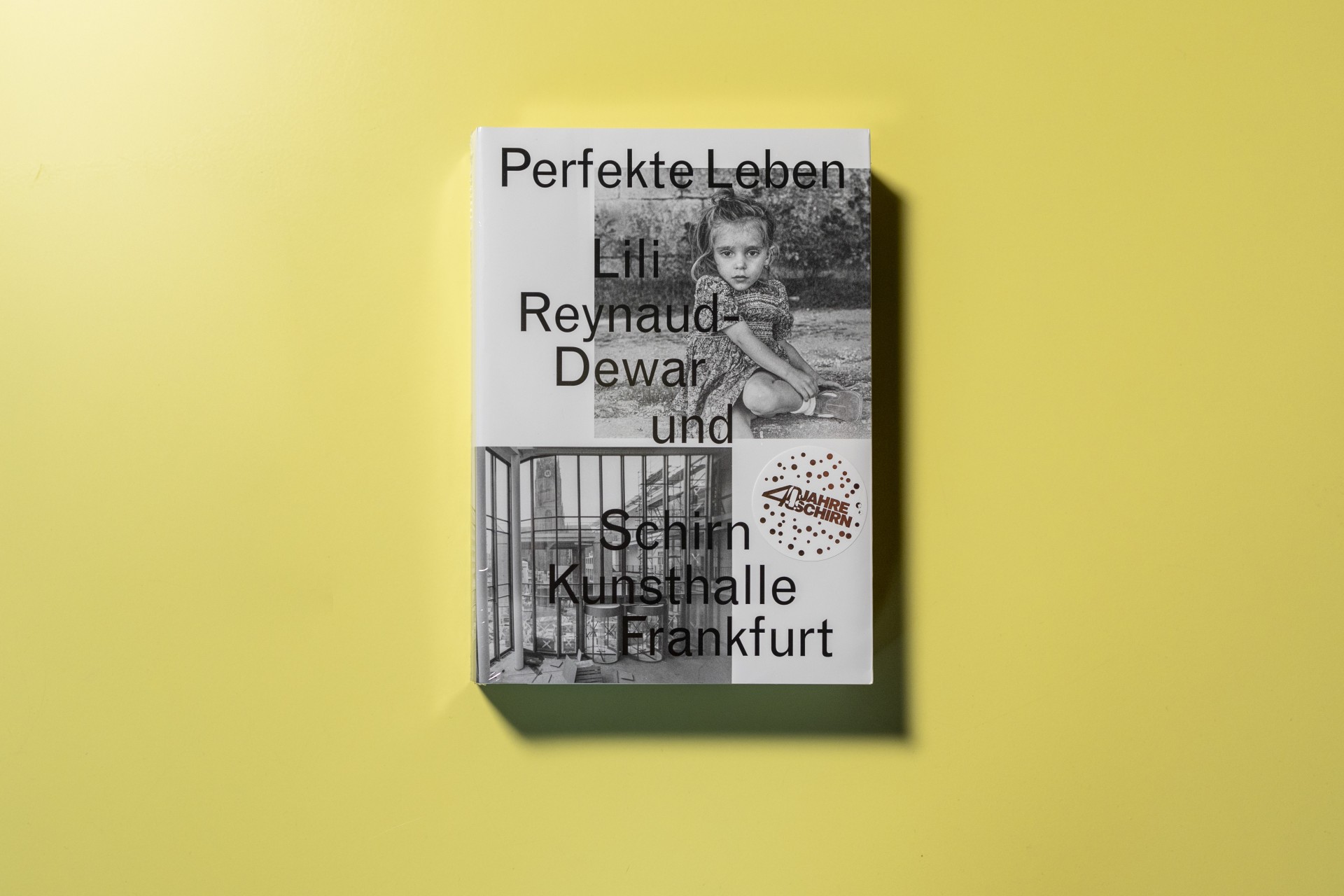 Buchcover "Perfekte Leben" von Lili Reynauld-Dewar, Schwarz-Weiß-Foto mit rot-weißem Aufkleber.